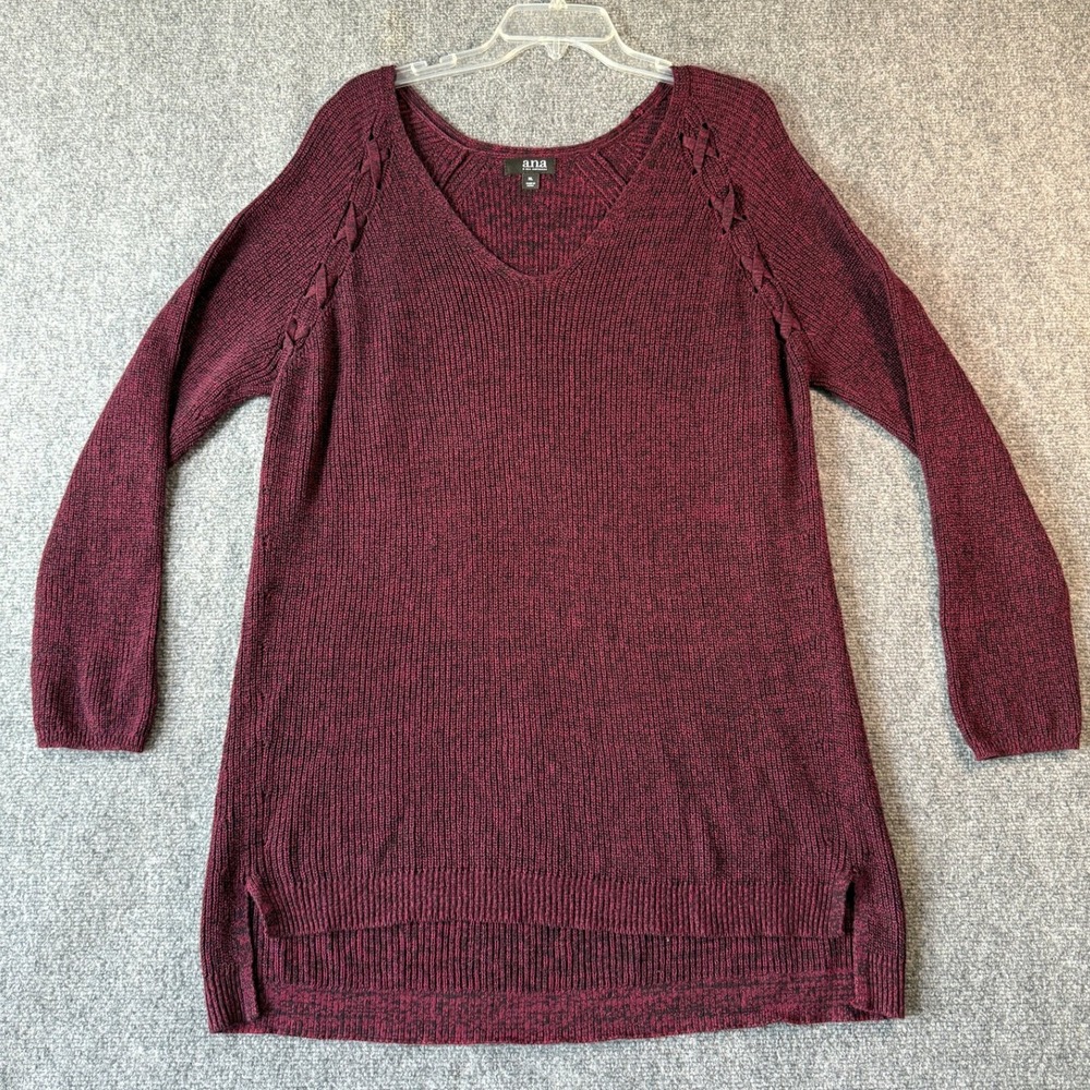 a.n.a Women's‎ XL V-Neck Long Sleeve Knit Sweater Dress Burgundy